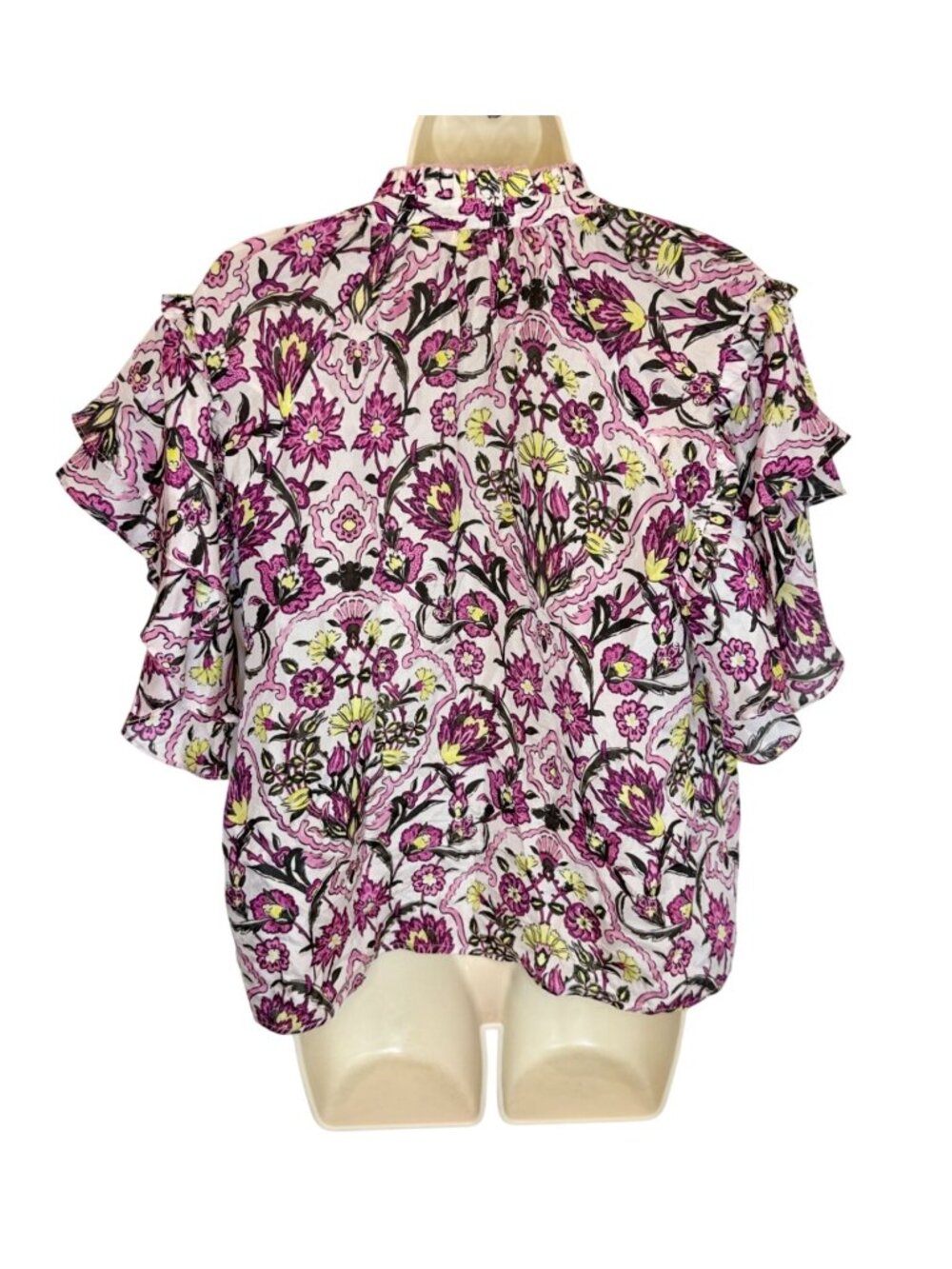 Maria Cher Silk Ruffle Blouse Floral Print - Size M - Picture 6 of 6